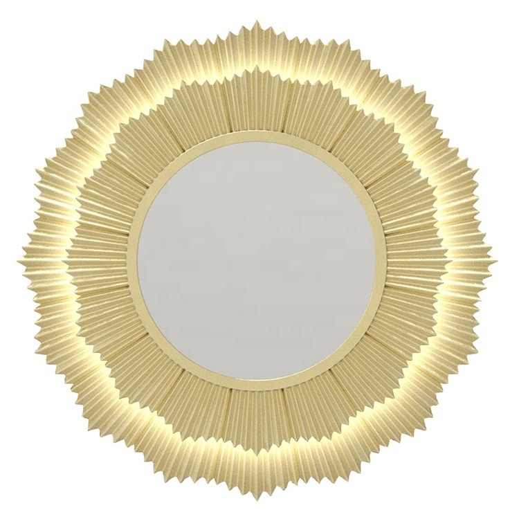 European luxury wall decoration mirror round dining hall entrance hall wall mirror with light