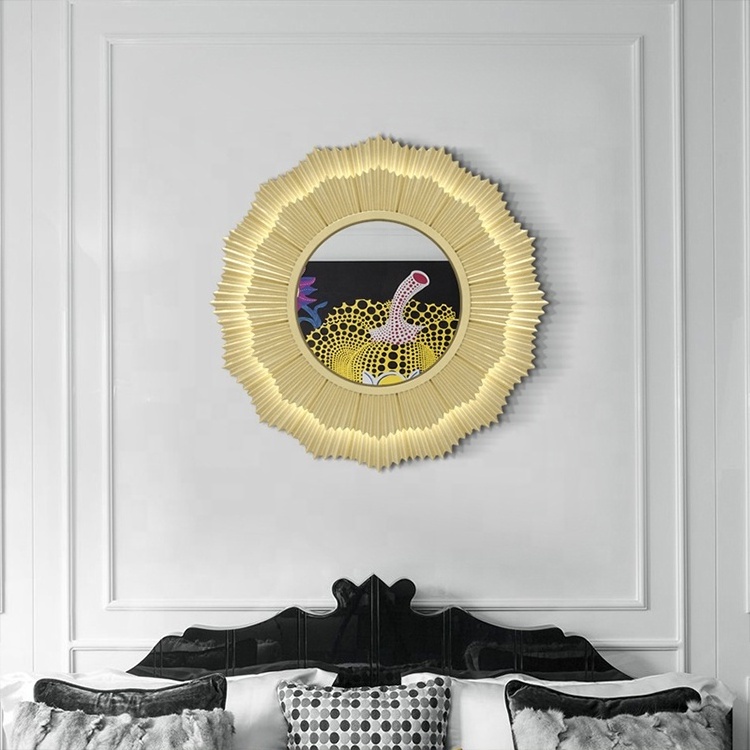 European luxury wall decoration mirror round dining hall entrance hall wall mirror with light