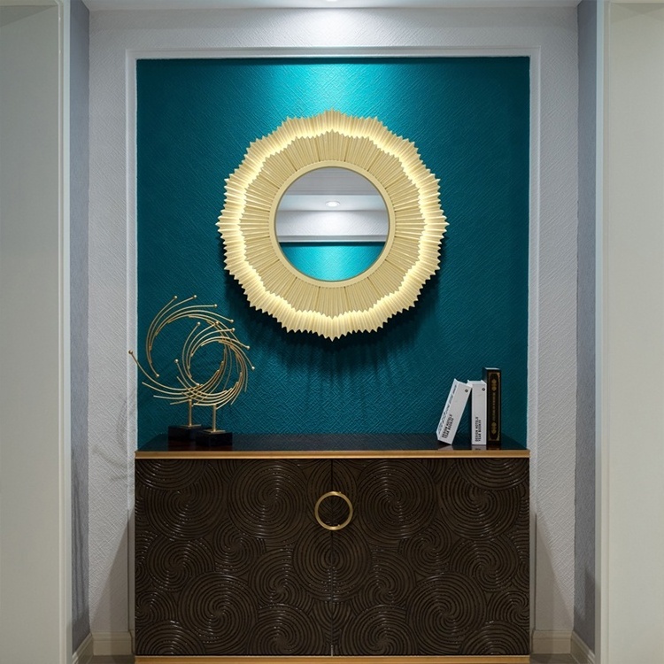 European luxury wall decoration mirror round dining hall entrance hall wall mirror with light