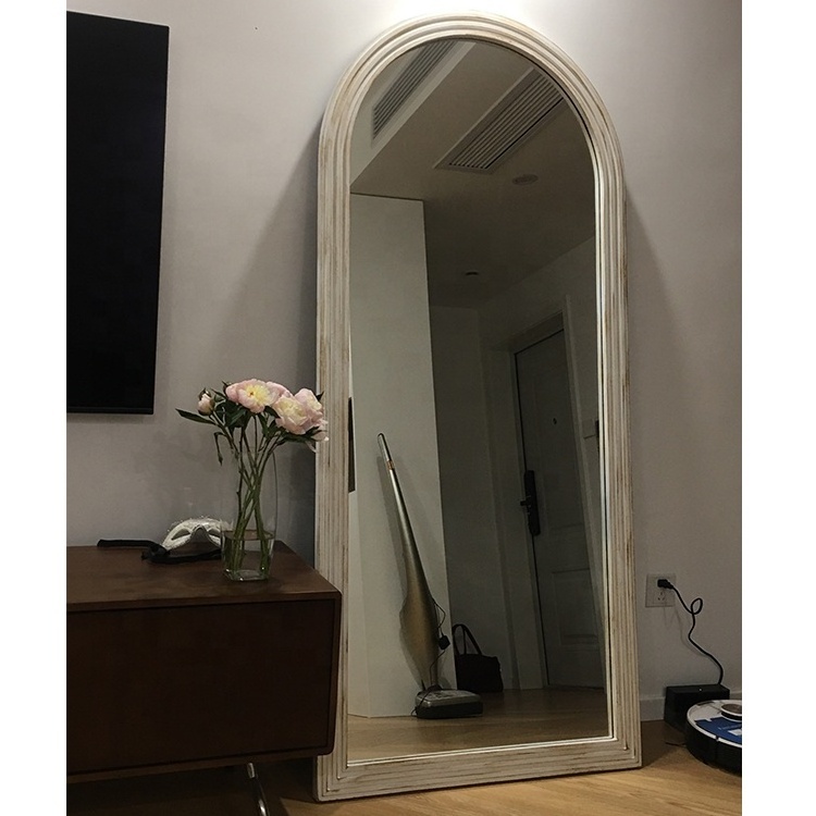 European classical arched mirror antique white wall hanging ceiling mirror