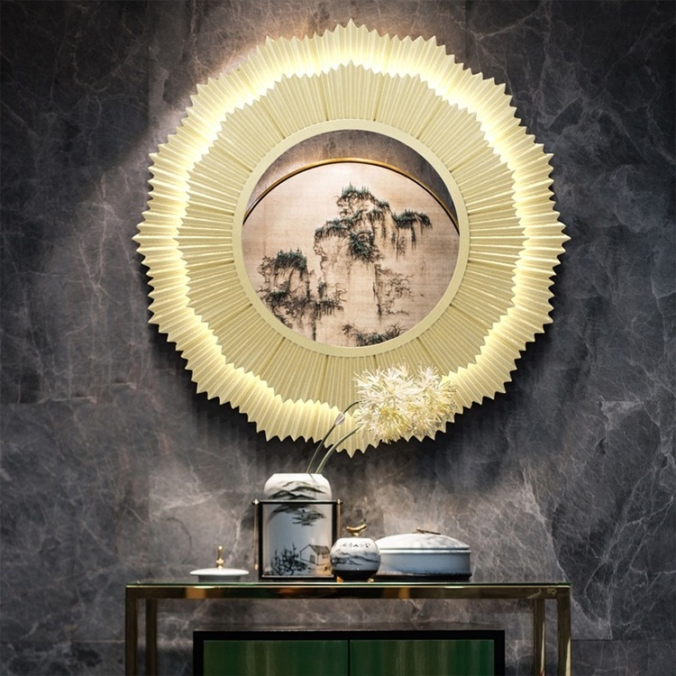 European luxury wall decoration mirror round dining hall entrance hall wall mirror with light