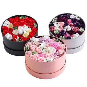 Luxury Elegant round gift box custom rose flower carton box packaging mothers day 2025 flower box with clear pvc lids