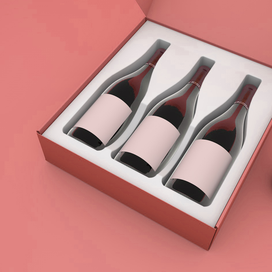 Quality Luxury Fancy Foldable Wine Shipping Box Custom Gift Corrugated Packaging 3bottle White Wine Gift Box Wholesale