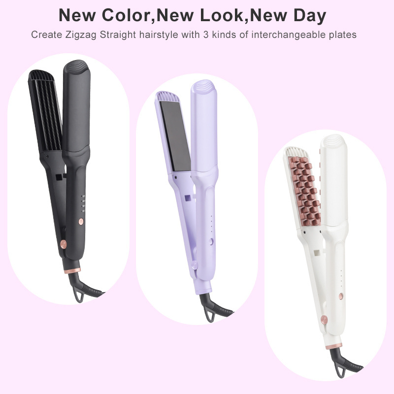 Professional flat Iron Interchangeable Tourmaline Ceramic Plate 3 in 1 Hair Crimper Wave Hair Straightener