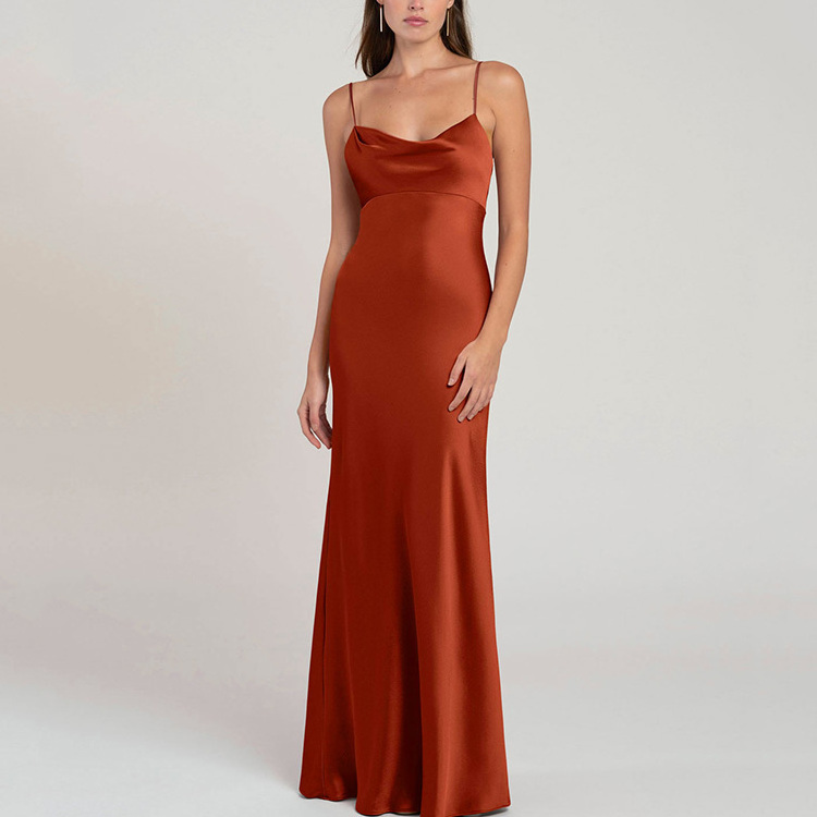 Women Fashion Sexy Satin Slip Backless Maxi Evening Dresses