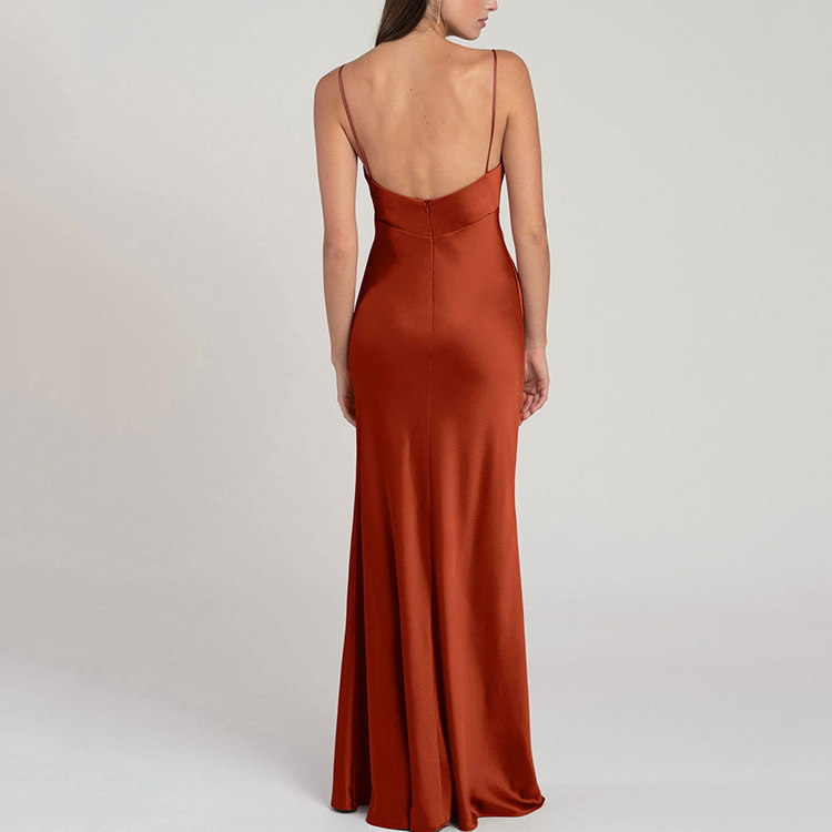 Women Fashion Sexy Satin Slip Backless Maxi Evening Dresses