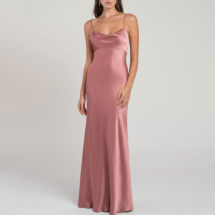 Women Fashion Sexy Satin Slip Backless Maxi Evening Dresses