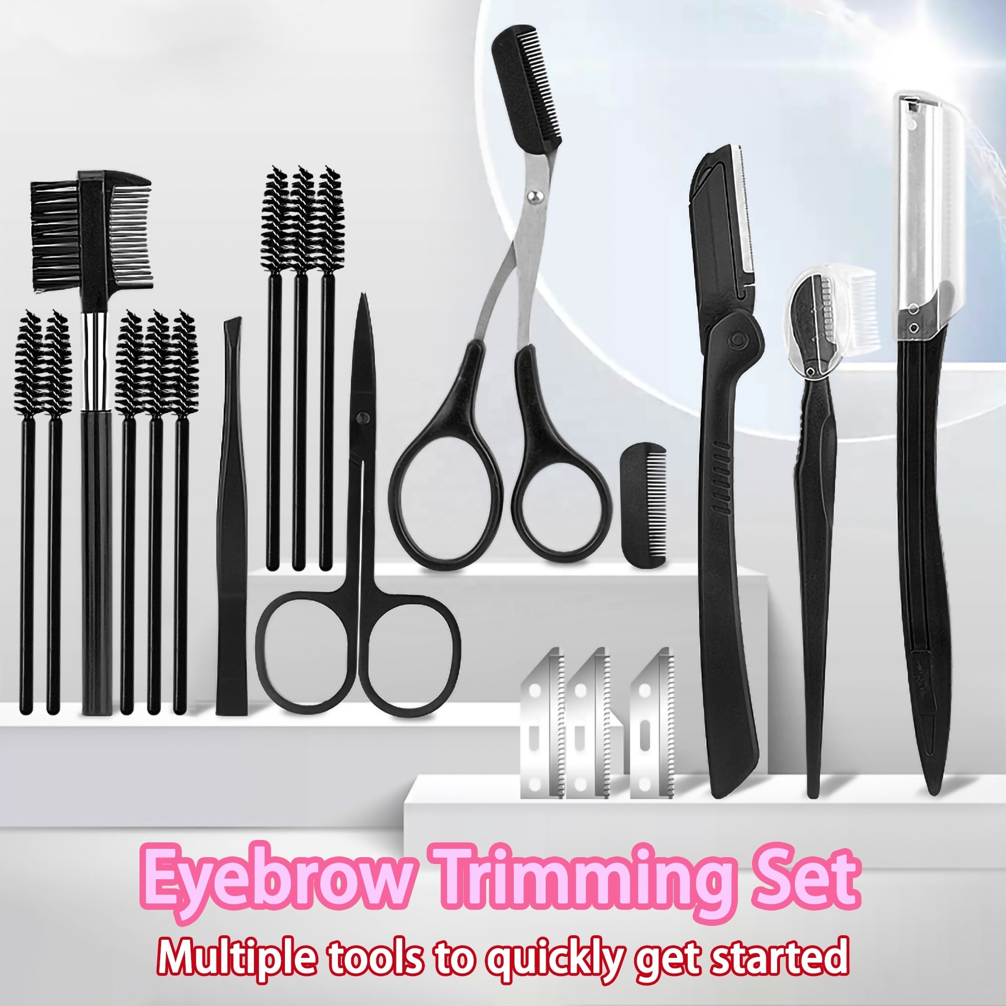 Professional Eyelash Trimmer Scissors Fashion 18 Piece Black Eyebrow Scissor Razor Eye Tools Lash Tweezers Eyebrow Pliers Set