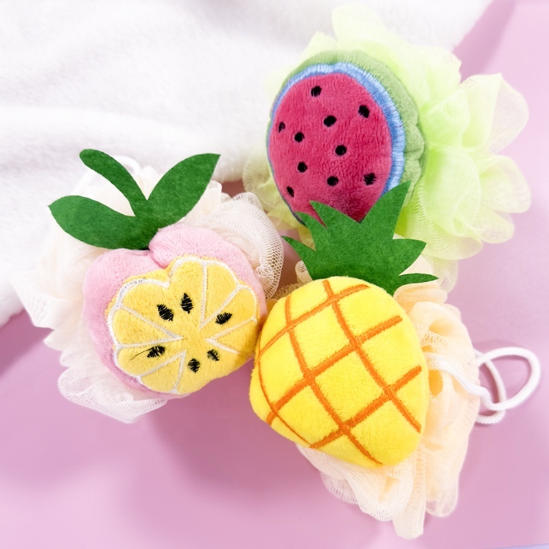 Eco-friendly soft Mesh Baby body bath sponge fruit shape shower puff kids cleaning sponge