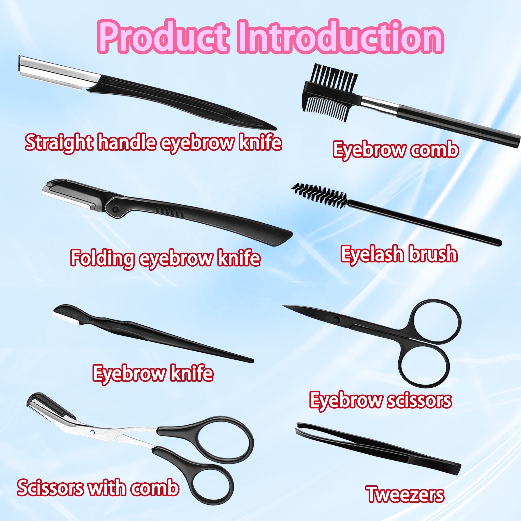 Professional Eyelash Trimmer Scissors Fashion 18 Piece Black Eyebrow Scissor Razor Eye Tools Lash Tweezers Eyebrow Pliers Set