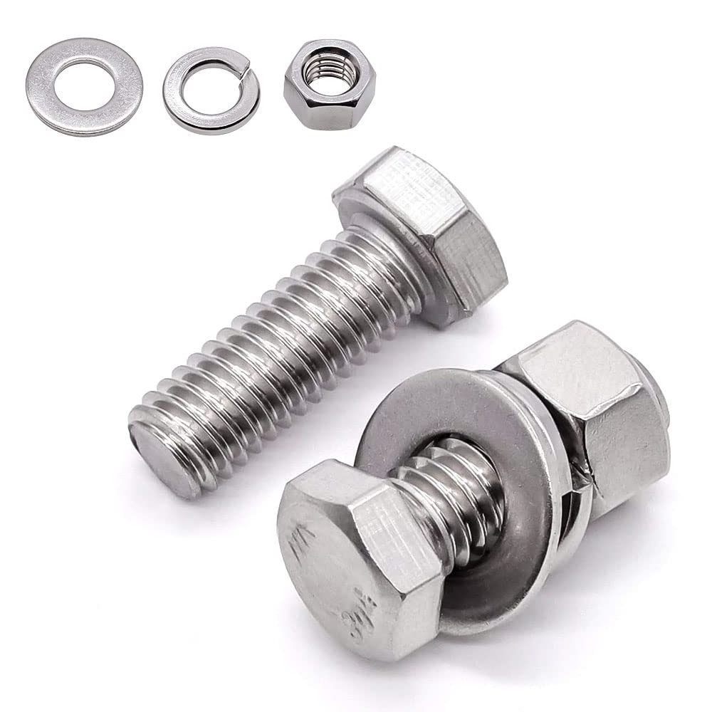 M8 M10 Hexagon Bolts Din933 Stainless Steel Hex Head Bolt And Nuts And Washer With Hex Nuts And Flat Lock Washers