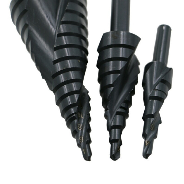 High speed steel spiral groove nitrogen-containing step drill 4-32mm step drill multi-functional export drill 3-piece set