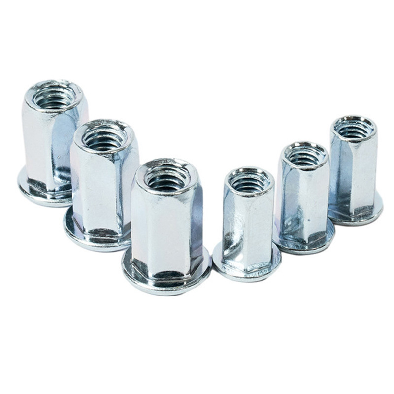 High Quality Good Price  Carbon Steel m4 m5 m6 m8 m10 m12 Flat Head Full Hexagonal Body Blue Zinc Plated  Rivet Nut