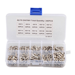 340pcs M3 is specially supplied for 304 stainless steel countersunk head hexagon screw and nut combination box