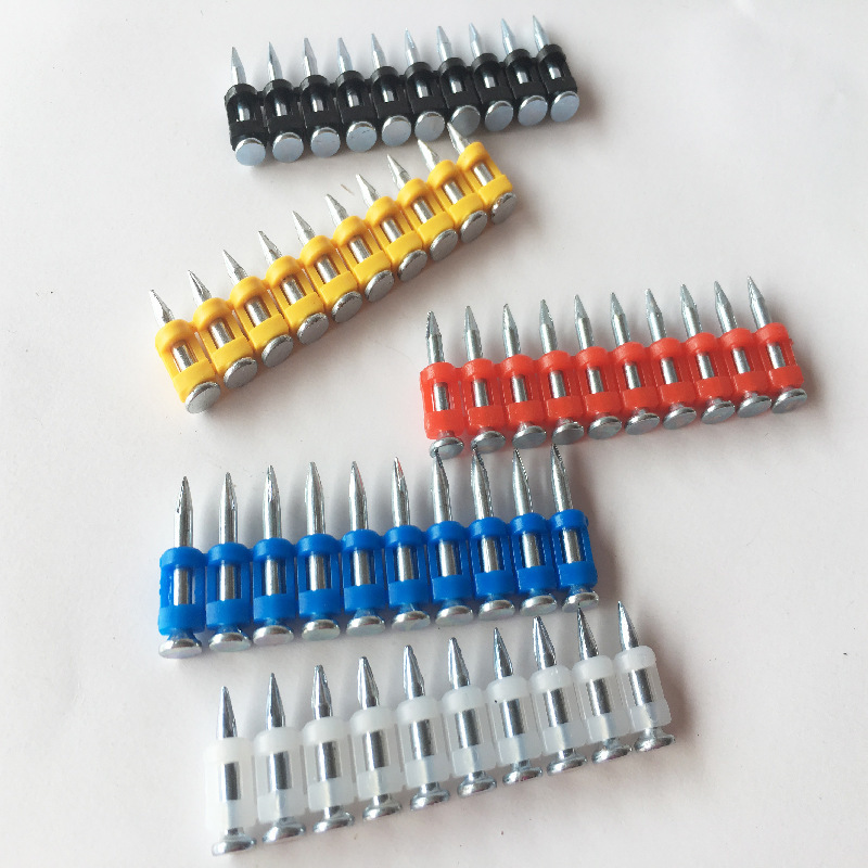 Strip Collated Galvanized Gas Gun Pin Bullet Point Sharp End Hard Concrete Reinforced Shooting Nails Colorful Plastic Steel 6mm