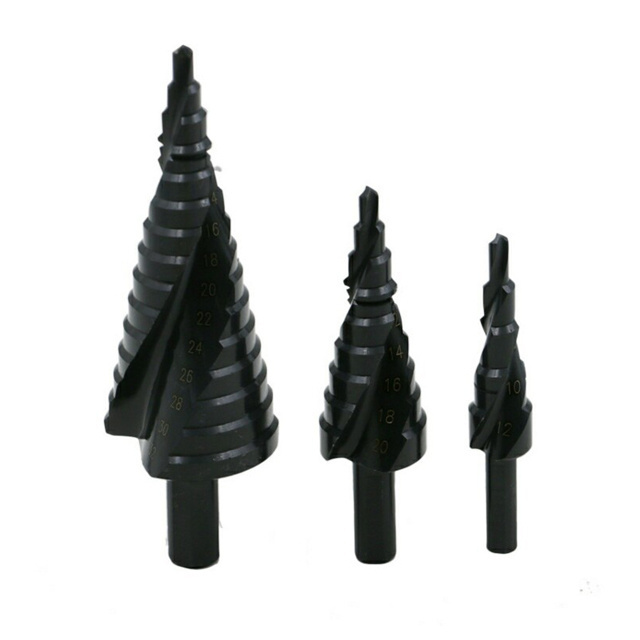 High speed steel spiral groove nitrogen-containing step drill 4-32mm step drill multi-functional export drill 3-piece set