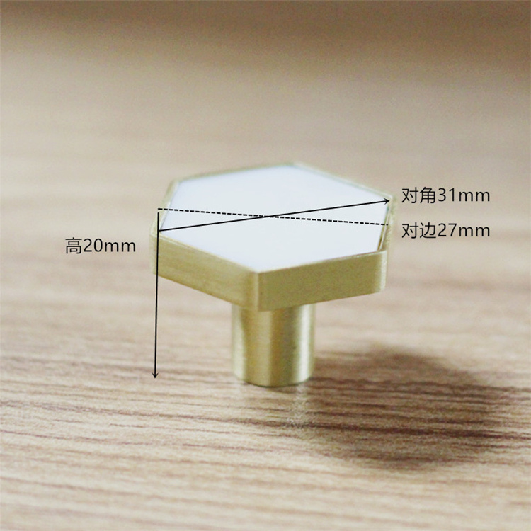 Hexagon Brass Natural Rose Quartz Crystal Luxury Handle Pull Knob for Furniture Cabinet Door Drawer Kitchen and Wardrobe Knobs