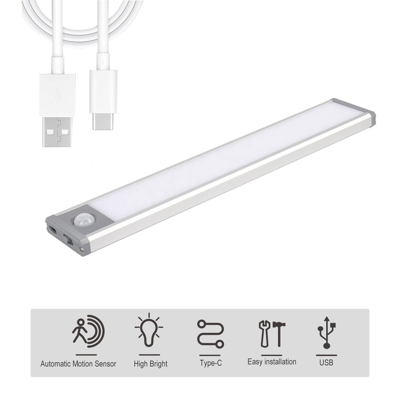 Rechargeable Motion Sensor Light Intelligent Indoor Dimmer 240MM LED Under Cabinet Light For Closet Hallway Stair Kitchen