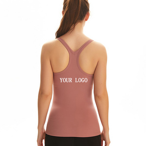 Pink Gym Singlet V Back Neck Women Fitted Yoga Tank Tops Built in Bra for Girls Sleeveless Womens Sport Racer Back Slimming Vest