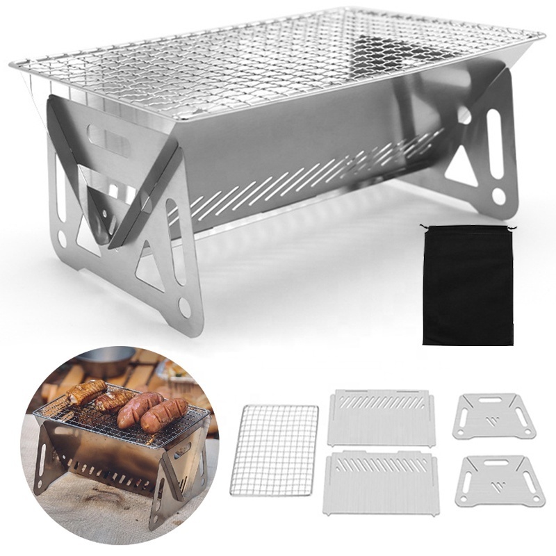 Folding Camping BBQ Grill Set Portable Barbecue Grill Stove 304 Stainless Steel Mini Pit For Camping Picnic BBQ Accessories