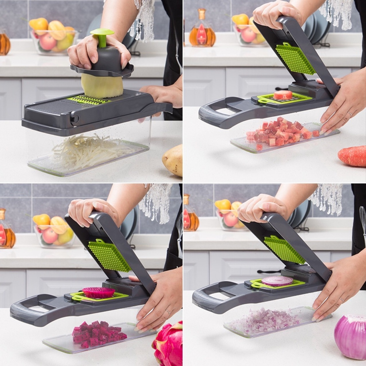 Tiktok top kitchen multi 12 In 1 manual fruit vegetable cutter potatoes peeler onion dicer veggie slicer vegetable chopper