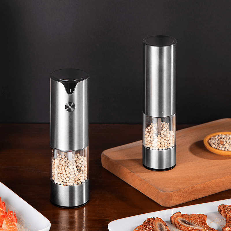 USB Rechargeable Stainless Steel Automatic Electric Salt and Pepper Grinder Set Ceramic Grinding Core Pepper Mill with LED Light