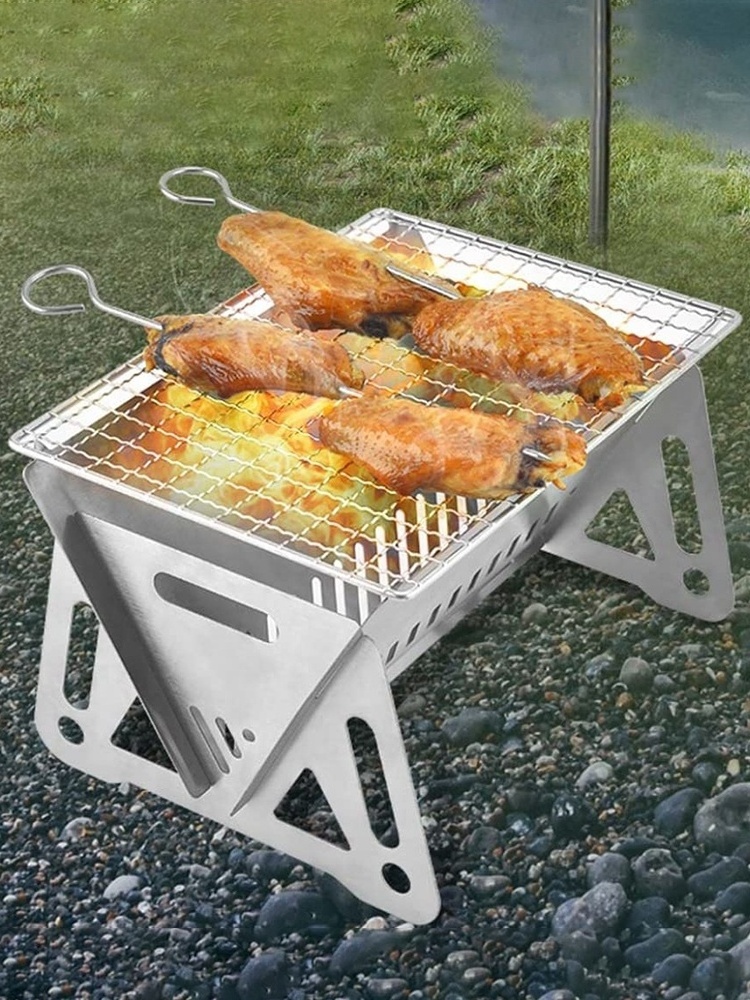 Folding Camping BBQ Grill Set Portable Barbecue Grill Stove 304 Stainless Steel Mini Pit For Camping Picnic BBQ Accessories