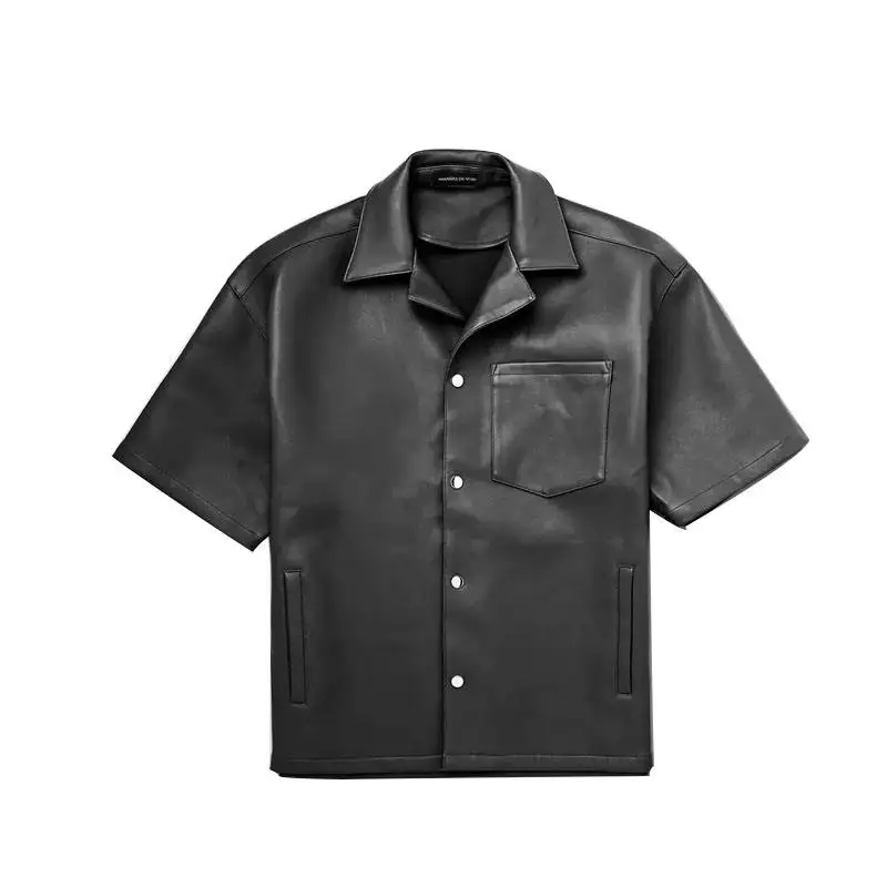 High Quality Mens Short Sleeve Leather Button Up Shirt for Men Boxy Fit Blank Tee Shirts