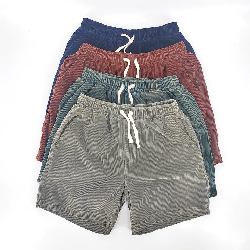 Street Wear Summer Blank Heavy Cotton Corduroy Thick Puff Print Shorts Men Wholesale