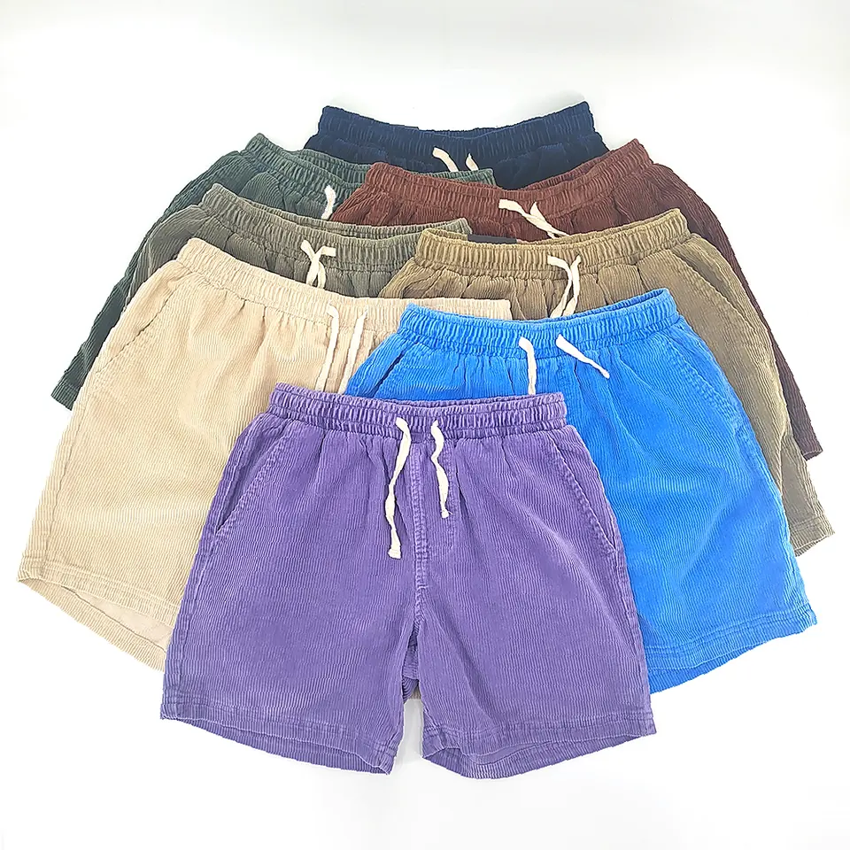 Street Wear Summer Blank Heavy Cotton Corduroy Thick Puff Print Shorts Men Wholesale