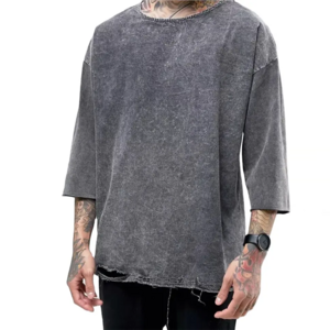 Fashion Distressed Wholesale Custom Rounded Bottom Acid Wash T Shirts for Men Tee Shirt Blank 100% Cotton Casual Causal Wear T/T