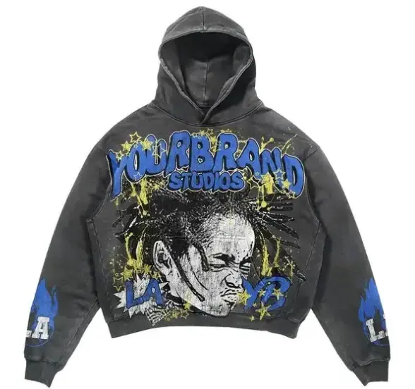 Custom Distressed Cropped Dtg Hoodies High Quality Vintage Washed Dtg All Over Print Hoodie