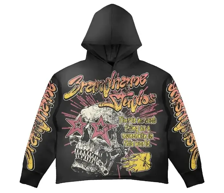 Custom Distressed Cropped Dtg Hoodies High Quality Vintage Washed Dtg All Over Print Hoodie