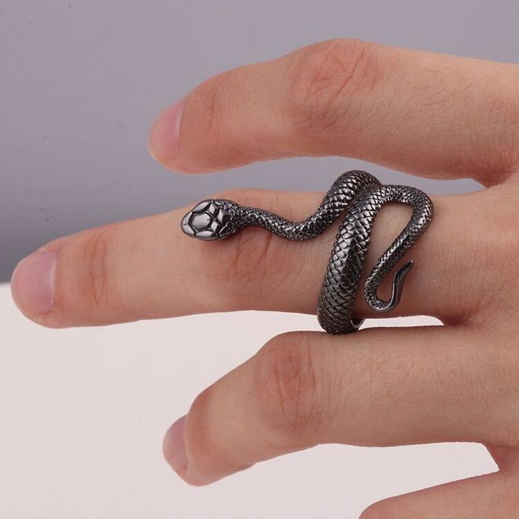 rings Punk Entwined Adjustable Lacquer snake eye tongue ring black snake vintage gothic ring