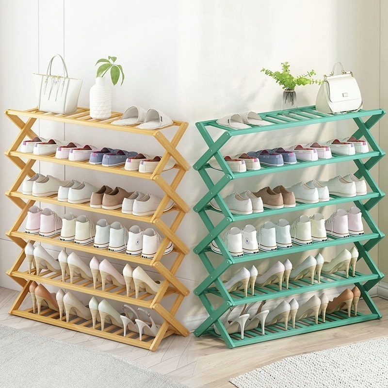 Amazon top selling Portable Multi Tier Foldable Bamboo Shoe Organizer Rack Multifunctional Storage Free Standing Shoe Shelf wood