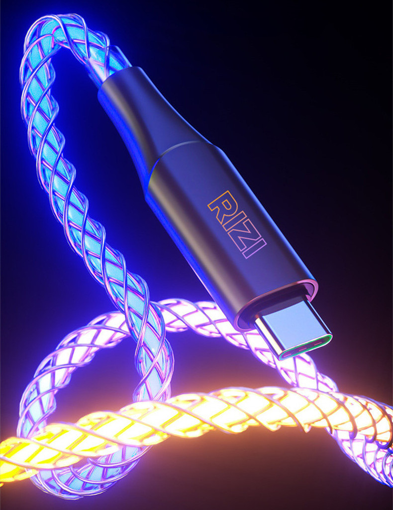 RGB 66W Flowing  Light Up Charger Luminous Car Cable Led Light Charging USB C Data Cable