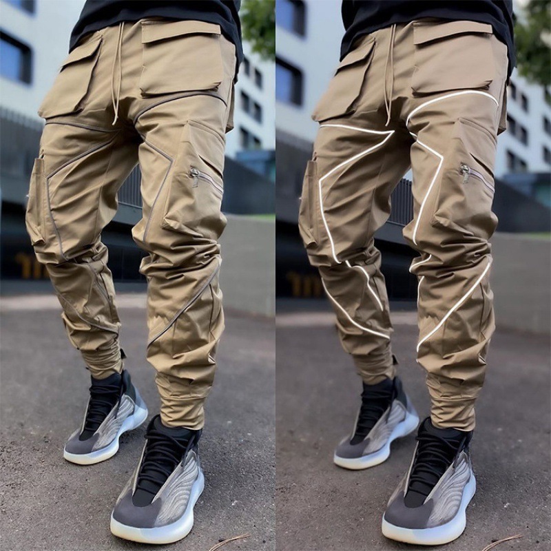 High Quality Woven Cargo Utility Casual Night Reflective Pants M Spandex Polyester Fabric For Men Cargo Pants