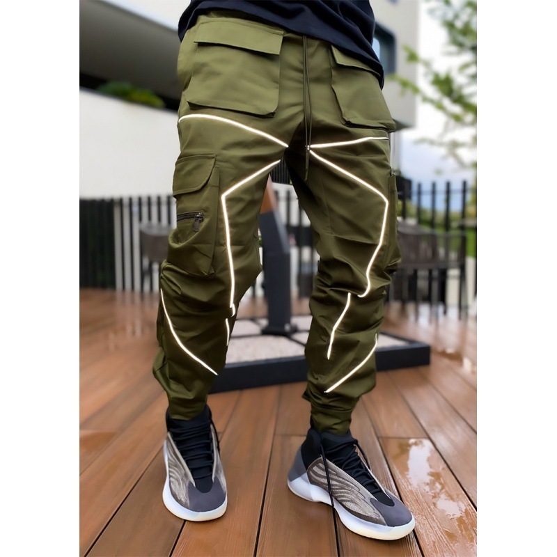 High Quality Woven Cargo Utility Casual Night Reflective Pants M Spandex Polyester Fabric For Men Cargo Pants