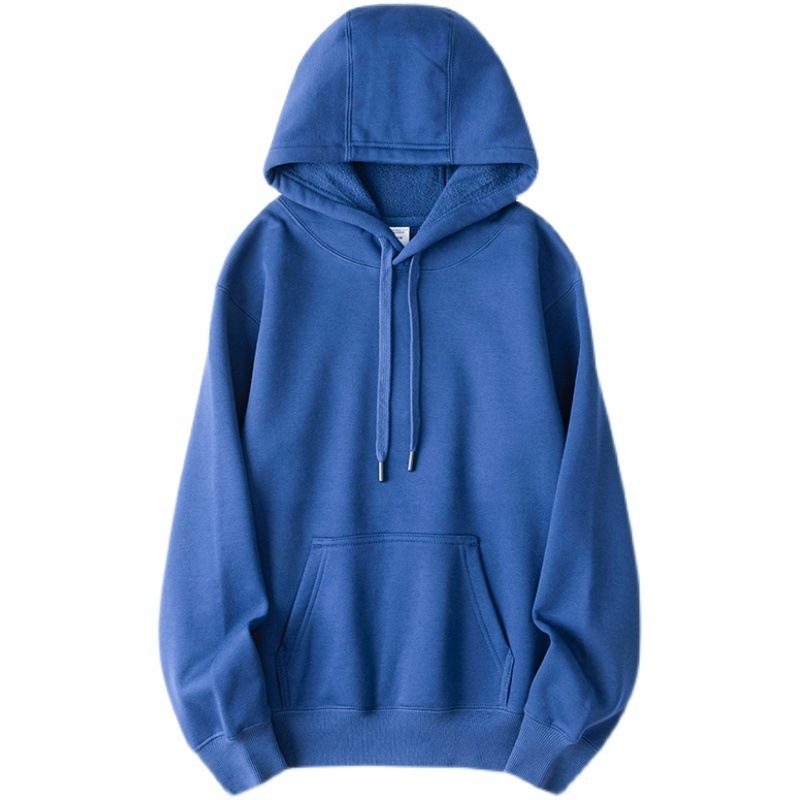 Customized Own Logo Blue Drawstring 400 gsm Hoodie Blank 80 Cotton 20 Polyester Polar Fleece Hoodie