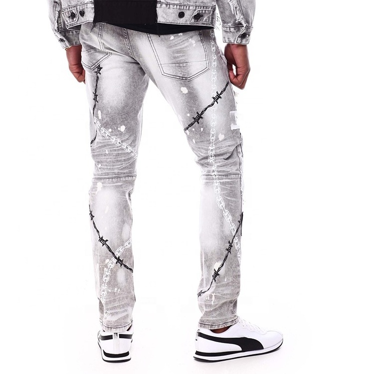 wholesale clearance men latest design denim pencil jeans pants in bulk denim fabric men cotton ripped pants denim jeans men