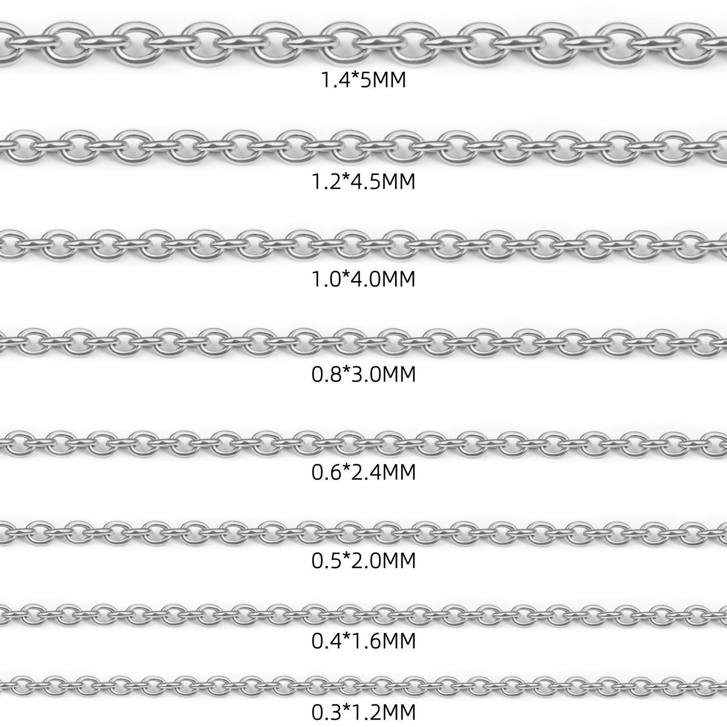 Stainless Steel Classic Rolo Round Cross Cable Chain Bulk O Shape Oval Link O Link Chain Necklace For Men Women