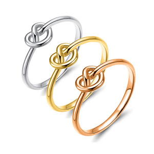 Wholesale Custom Minimalist Jewelry 18K Gold Plated Stainless Steel Women's Love Lucky Heart Tie The Knot Ring