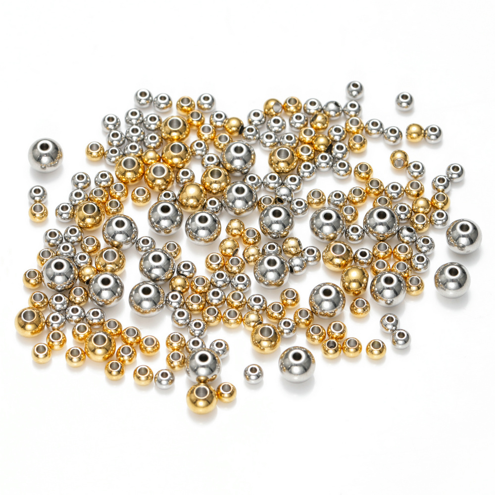 3-12mm Stainless Steel Round Beads European Ball Metal Big Hole Spacer Beads For Jewelry Making DIY Bracelet Necklace