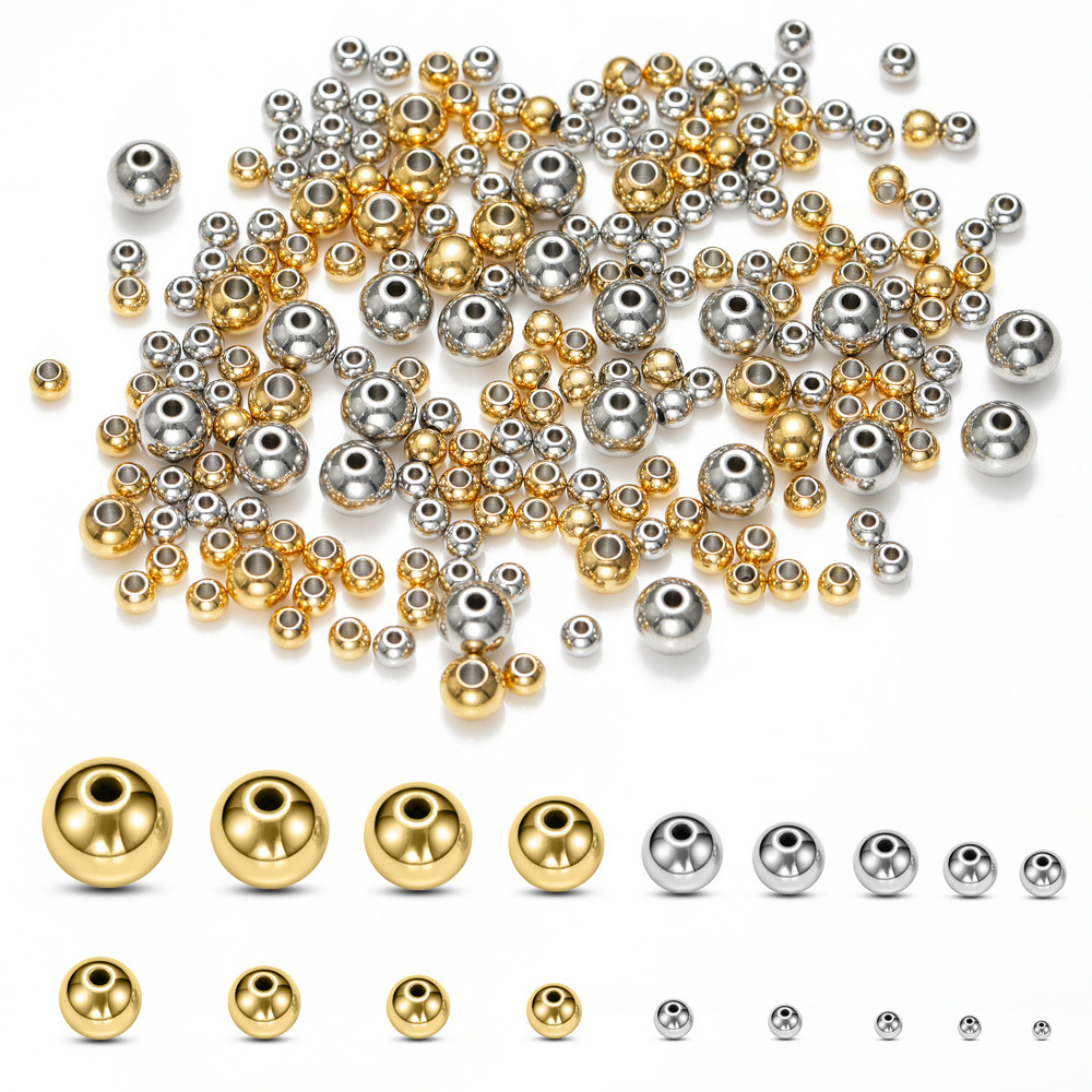 3-12mm Stainless Steel Round Beads European Ball Metal Big Hole Spacer Beads For Jewelry Making DIY Bracelet Necklace