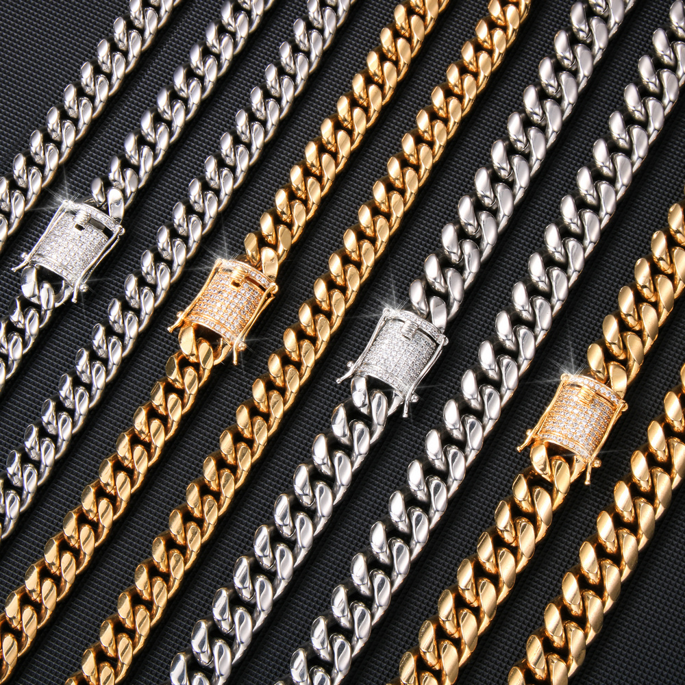 Hip Hop Stainless Steel 18k Gold Plated Miami Cuban Curb Chain Cuban Link Chain Necklace Bracelet For Men Women