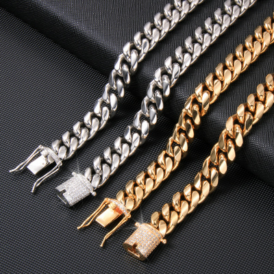 Hip Hop Stainless Steel 18k Gold Plated Miami Cuban Curb Chain Cuban Link Chain Necklace Bracelet For Men Women