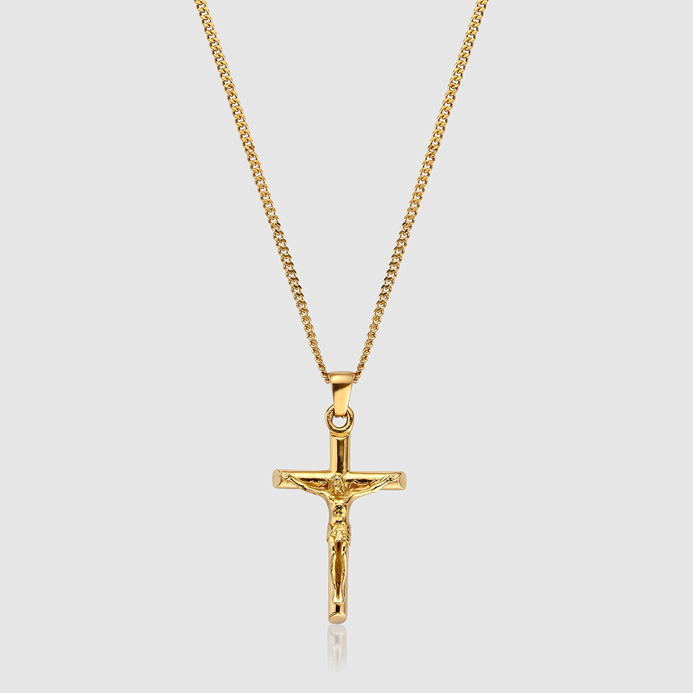 Jesus Cross Necklace 18k Gold Silver Stainless Steel Religious Christian Jewelry Men Gold Cross Pendant Necklace