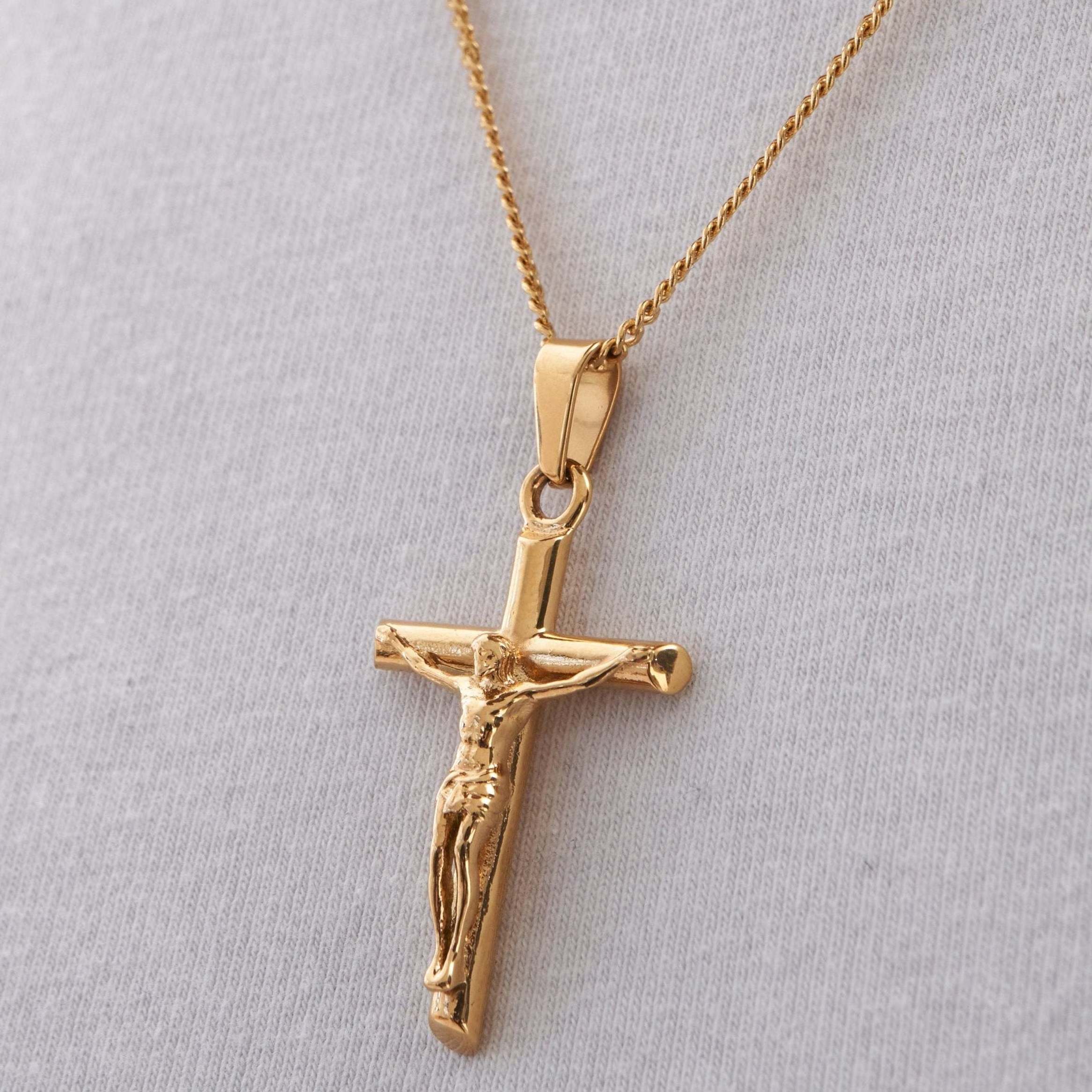 Jesus Cross Necklace 18k Gold Silver Stainless Steel Religious Christian Jewelry Men Gold Cross Pendant Necklace