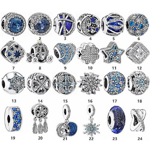 High Quality Blue Bead 925 Silver Beaded Pendant Diy Accessories Bracelet Charm  For Bracelet Diy Jewelry