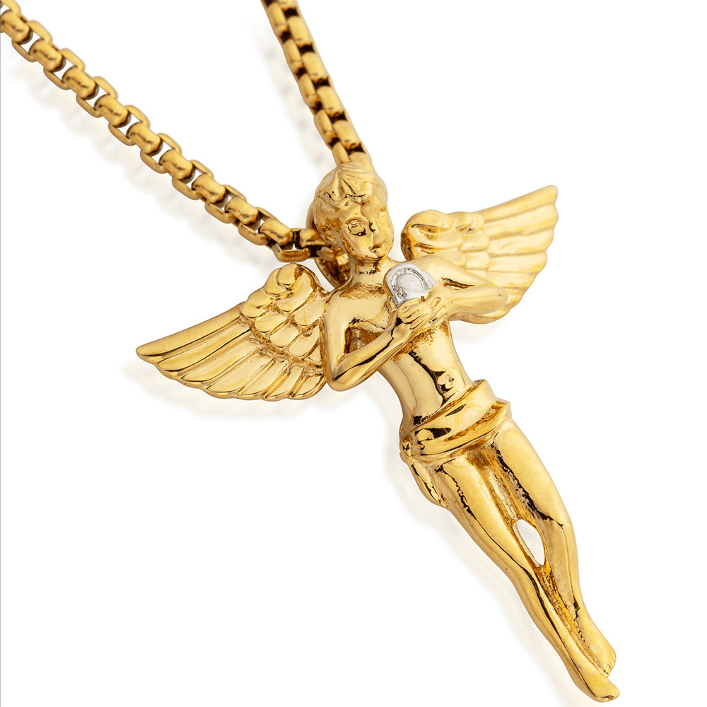 18K Gold Angel Wing Necklace Jewelry Stainless Steel Guardian Los Angeles Women Men Angel Pendant Necklace